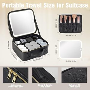 Trousse de maquillage de voyage avec bande Velcro Miroir de maquillage LED éclairé amovible Cadeau avec séparateur séparable - Product Image 5