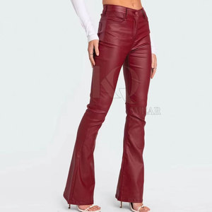 Designer Women Leather <b>Pants</b> Winter Flat Front Mid Waist Regular Fit Lightweight Breathable Casual Street Style Wear - Product Image 5