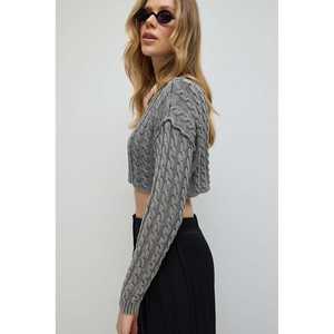 Pull court décontracté pour femme avec détails tricotés, 100 % coton respirant, tissage non tissé, taille XS pour la saison automne/hiver - Product Image 2