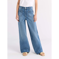Jean évasé taille haute pour femme, 100% coton, design OEM sur mesure, denim délavé, stock excédentaire du Bangladesh, collection Printemps