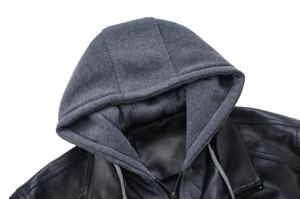 Chaqueta de Cuero para Hombre, Estilo Motociclista, Corte Ajustado, Chaqueta de PU, Primavera, Casual, Resistente al Viento, Ecológica, Logotipo Frontal, Capucha Desmontable, Tallas S-XXXL - Product Image 3