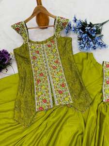 La plupart des exportations à la demande de tissu de chinon lourd de mariée Palazo magnifique multicolore broderie paillettes travail complexe travail manuel - Product Image 5