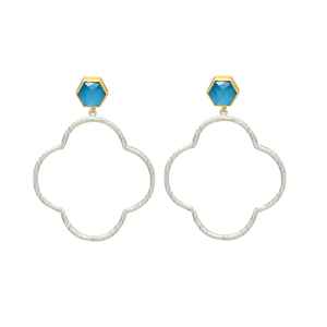 ต่างหูแบบห้อยสีเงินประดับพลอยโมนาลิซาสีน้ำเงิน ชุบทอง สำหรับผู้หญิงและเด็กผู้หญิง ต่างหูแฟชั่น - Product Image 1