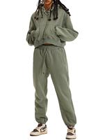 Survêtement unisexe de haute qualité en molleton 100 % coton, à capuche, respirant, décontracté, gris vert uni, avec cordon de serrage, pour l'hiver