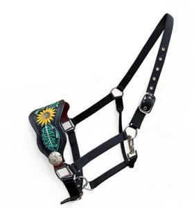 OEM Western Equine Cheval usiné à la main Argentine Cuir de vache Bronc Halter Tournesol Sculpture Réglable Sangles en nylon Collier de tête - Product Image 2