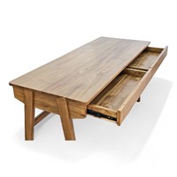 Bureau console convertible en teck massif naturel, moderne et durable, avec 2 tiroirs, pour la maison, le bureau, l'école, la salle à manger ou l'ordinateur