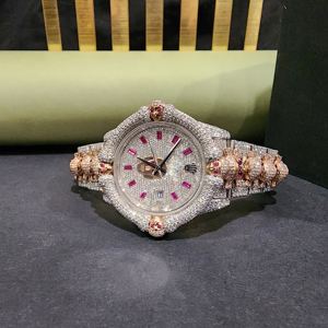 Montre en diamant mossianite bicolore jaune et blanche au design tête de mort personnalisée montre en diamant entièrement glacé à mouvement japonais - Product Image 1