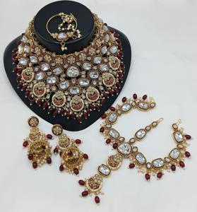 Diseño elegante tradicional de pesado Kundan conjunto de collar de novia conjunto de Gargantilla con pendientes y Tikka para mujeres niñas para boda - Product Image 2