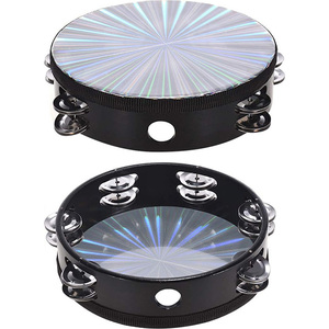 Tambourin double rangée Midex TF-83, 6 paires de grelots, couleur argent, avec tête en cuir, construction en plastique et métal - Product Image 4