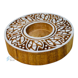 Wooden Round Handmade Eco-Friendly <b>Tealight</b> <b>Holder</b> with 2-color Print (Without <b>Tealight</b> Candle) for Festival Gifting Decoration - Product Image 4