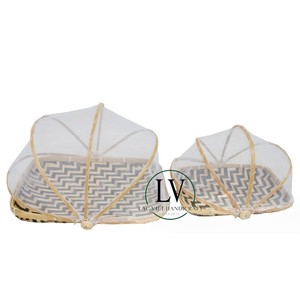 Handcrafted Bamboo Round Tray with Cover Custom Size Home Serving Trays Quality Wood <b>Food</b> Cover Tray Made in Vietnam - Product Image 2