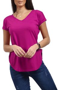 Womens Plain Turn Up Sleeve Curved Hem Ladies Casual Baggy Regular T Shirt <b>Top</b> wholesale printed logo women tshirts - Product Image 3