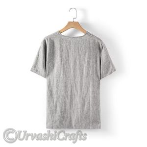 Summer 100% Cotton Plus Size Men'S T-<b>Shirts</b> Thin <b>Linen</b> <b>Short</b> <b>Sleeves</b> Casual V Neck T <b>Shirts</b> Casual Wear <b>Linen</b> T-<b>Shirts</b> Wholesale - Product Image 3
