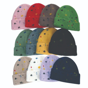 Gorro de punto Y2K de invierno de alta calidad con diseño exquisito de pintura de salpicaduras desgastadas, gorro Unisex con logotipo acrílico Premium - Product Image 5