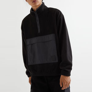 Sweat-shirt surdimensionné OEM à fermeture éclair grande poche à fermeture éclair bordures brunes épaules tombantes légères pesées Sherpa pulls à capuche - Product Image 5