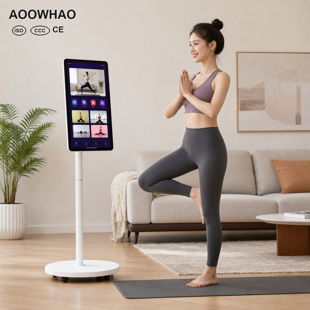 19-32 Inch 4K Low Blue Light Touch Follow Me TV 360° Rotate Portable Rolling Display Wireless Recharge for Home Gym Living Room