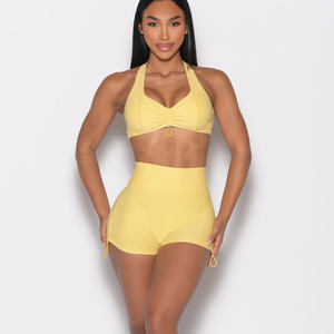 Pantalones cortos sostenibles con espalda en V de limón y sujetador Toggluxe con correas ajustables Conjuntos de mujer Entrenamiento Gimnasio Conjunto de 2 piezas Conjunto de mujer - Product Image 1