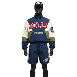 Ensemble de shorts coupe-vent en polyester de qualité supérieure, design à panneaux bicolores, logo personnalisé par transfert thermique, ensemble de shorts coupe-vent pour hommes - Product Image 6