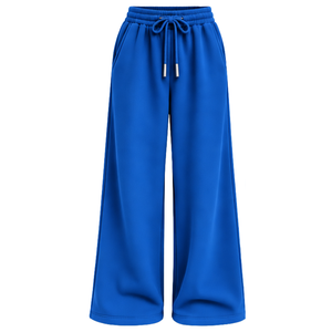 Womens Royal Blue Wide Leg Sweatpants With Elastic Waist Drawstring Pockets Relaxed Fit Casual <b>Lounge</b> <b>Trousers</b> For Daily Wear - Product Image 1