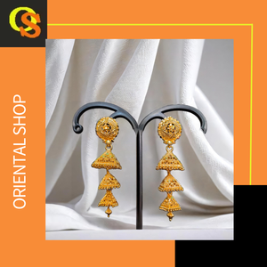 Juego de pendientes de nuevo estilo con diseño elegante de 22CT chapado en oro Jhumka pendientes joyería para mujer desgaste por exportadores - Product Image 3