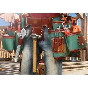 Customizable Heavy Duty Genuine Cowhide Leather <b>Tool</b> Belt Waist Wrapping <b>Kit</b> Multifunctional Double Side Support <b>Bag</b> <b>Tool</b> <b>Bags</b> - Product Image 1