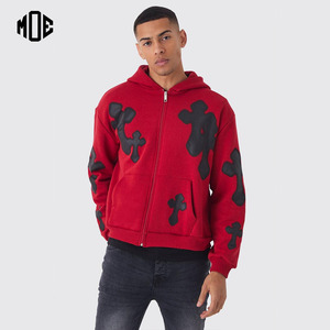 Wholesale Custom <b>Red</b> Halloween Winter Heavyweight Full-Zip <b>Men's</b> 100% Cotton Terry Fabric Zip-Up <b>Hoodie</b> Quick Dry & Breathable - Product Image 1