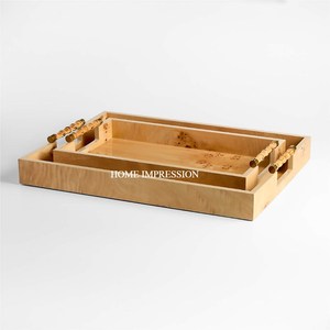 Plateau de service rectangulaire en bois artisanal pour un usage domestique, style classique, plateau personnalisable de qualité alimentaire pour le service de café et de thé - Product Image 2