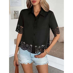 Blusa de Mujer de Manga Corta con Cuello y Botones al Frente Estilo Dubai de Jane, Blusa Elegante Informal para Uso Diario - Product Image 2