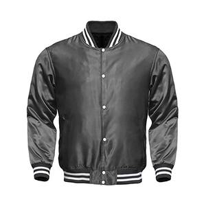Veste Varsity en satin pour hommes avec manches en cuir Veste Varsity Letterman personnalisée en chenille - Product Image 1