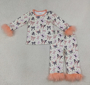 Conjuntos de pijamas de Halloween para niñas con lazos, mangas de piel de araña y pantalones - Product Image 4