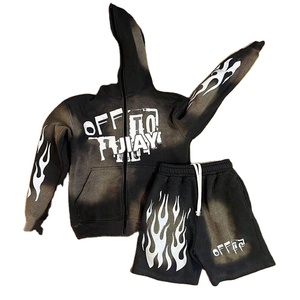 Conjuntos de Jogger, chándales para hombre, con capucha y cremallera Sudadera, conjunto corto de algodón French Terry, conjunto de dos piezas para hombre, conjunto de pantalones cortos con capucha - Product Image 1