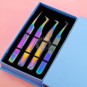 Pince à épiler d'extension de cils de vente chaude avec échelle de mesures Pince à cils à 90 degrés Poignée en fibre d'acier inoxydable aux cils - Product Image 1