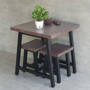Minimalist Design Combo Set 70x70cm Square <b>Pine</b> Wood Coffee <b>Table</b> and 2 Durable Stools CBCF275 - Product Image 5