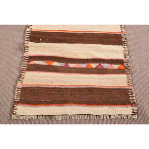 Vintage Kilim <b>Runner</b> <b>Rug</b> 2.6x12 ft (78x365 cm), Turkish Brown Moroccan <b>Rug</b> - Product Image 5