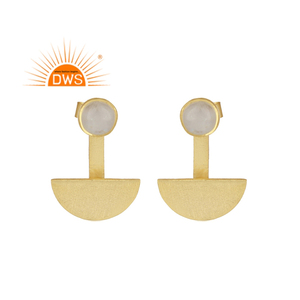 Venta caliente Plata de Ley 18K Chapado en oro Arco Iris natural Luna Piedra preciosa Luna creciente Diseño Pendiente Fabricación de joyas - Product Image 1