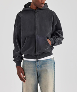 Venta al por mayor de alta calidad 350g peso pesado lavado de gran tamaño cremallera sudaderas con capucha suelta de los hombres de logotipo personalizado Hip Hop invierno 100% algodón - Product Image 3