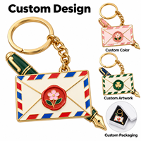 Porte-clés personnalisé en métal en forme d'enveloppe 5 cm avec logo, stylo-plume, papeterie, pour les amateurs de papier, les magasins de journaux, les cadeaux de détail