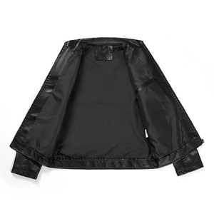 Chaqueta de Cuero para Hombre, Estilo Punk Urbano, Color Sólido, Cuello Alto, Manga Larga, Cierre de Cremallera, Cortavientos, para Otoño - Product Image 5