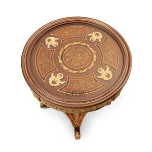 Mesa de Entrada Redonda Clásica de Lujo con Incrustaciones de Latón y Madera - Product Image 2