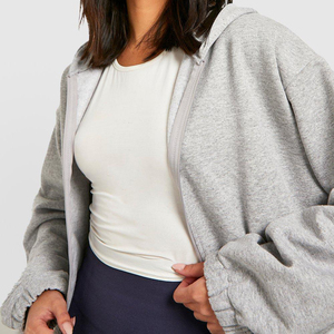 Sweat-shirt à capuche zippé personnalisé en coton 100% bleu pour femmes, idéal pour le sport et les loisirs. - Product Image 3