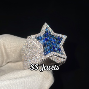 Anillo de Estrella de Lujo con Diamantes Cultivados en Laboratorio VVS, Estilo Hip Hop, Personalizado, Chapado en Oro sobre Plata de Ley 925, Corte Baguette, para Hombre y Mujer - Product Image 2