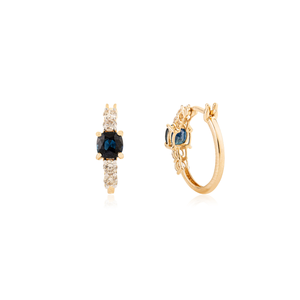 Premium Quality September Birthstone Cushion Blue Sapphire & <b>Diamond</b> K14 Yellow Gold Fine Hoop Earrings Latest Design Jewelry - Product Image 5