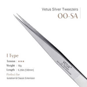 Pinzas Rectas de Acero Inoxidable Vetus para Extensión de Cejas y Pestañas (Modelo OO-SA), Puntas de Fibra en Forma de I, Tipo de Punta Puntiaguda - Product Image 2
