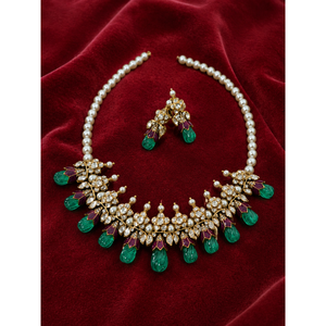 Conjunto de Collar de Perlas Kundan con Engaste de Garras Clásico de Lujo para Mujer, Joyería Nupcial con Piedra Verde, Conjunto de Boda Polki Chapado en Oro Claro - Product Image 2