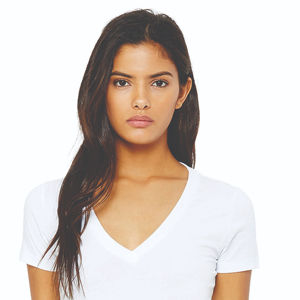 Venta al por mayor de camisetas con cuello en V para las mujeres ideal para la impresión y la marca Camisetas transpirables con cuello en V para las mujeres OEM/ODM B2B Fabricante - Product Image 4