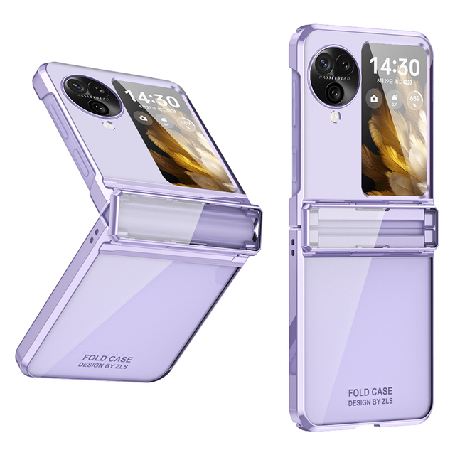 Hard PC Electroplating Phone Case for Oppo Find N3 N2 Flip 5G Clear Protective Cover with Tempered Glass Rear Screen Protector