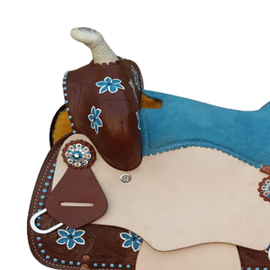 Selle occidentale en cuir véritable 100% la plus vendue usinée à la main et peinte personnalisable pour l'équitation directe de l'Inde - Product Image 3