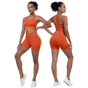 Yoga Set for Women's premium quality Gym Wear 2 Piece Bra and <b>Short</b> Set Plain Workout Set for Women - Product Image 3