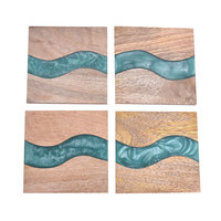 Vente en gros de sous-verres de table en vrac en époxy vert fait à la main rivière et bois d'acacia pour tasses à thé, tapis de boisson pour boissons chaudes et froides
