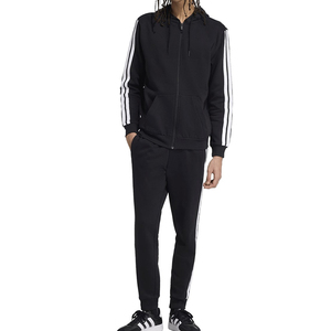 Chándal con capucha negro para hombre con rayas laterales blancas chaqueta con capucha y cremallera completa y joggers ropa deportiva gimnasio entrenamiento traje Atlético - Product Image 4